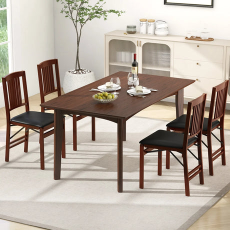 Set of 2 Foldable Upholstered Kitchen Chairs with Padded Seat-Brown