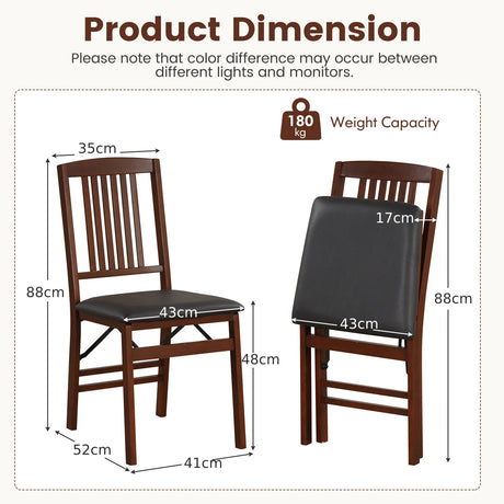 Set of 2 Foldable Upholstered Kitchen Chairs with Padded Seat-Brown