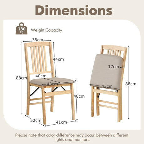 Folding Dining Chairs Set of 2 Upholstered Kitchen Chairs with Padded Seat-Beige