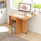 Folding Dining Table with 2 Wheels for Small Spaces-Natural