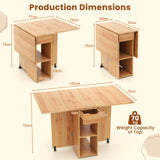 Folding Dining Table with 2 Wheels for Small Spaces-Natural
