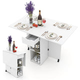 Folding Dining Table with 2 Wheels for Small Spaces-White