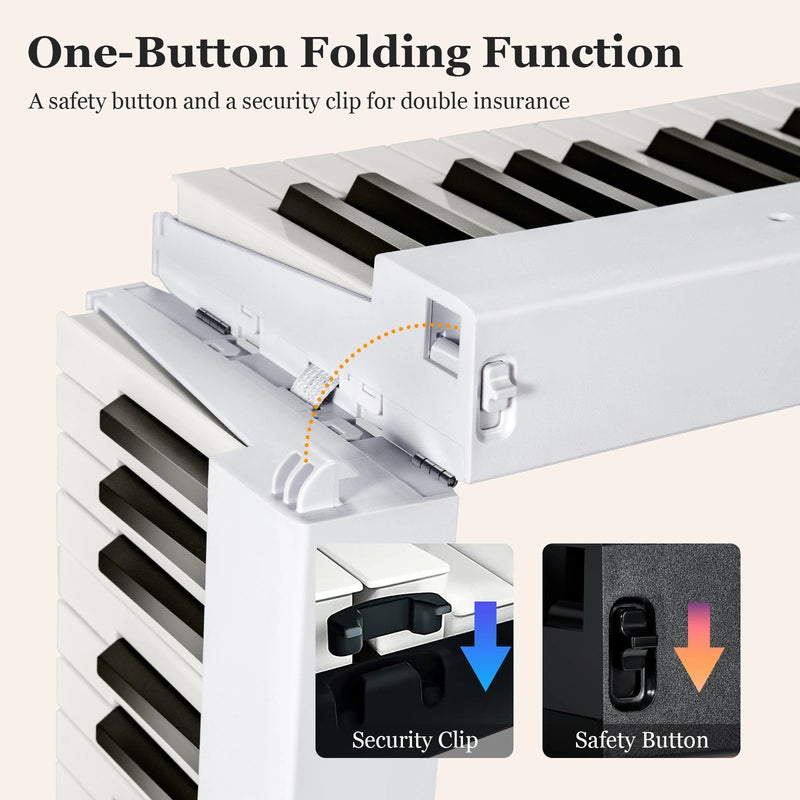 88-Key Folding Electric Piano Keyboard with Full-Size Lighted Key-White