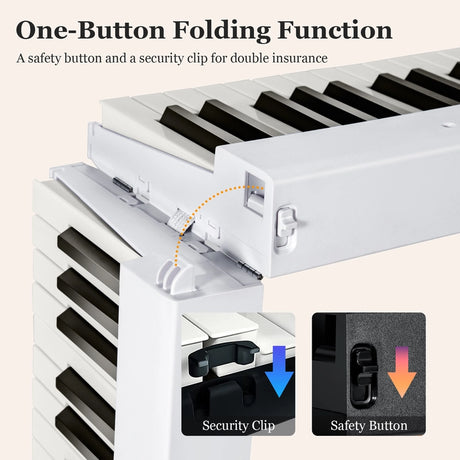 88-Key Folding Electric Piano Keyboard with Full-Size Lighted Key-White
