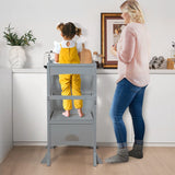 Folding Height Adjustable Kids Step Stool with Safety Latches-Grey