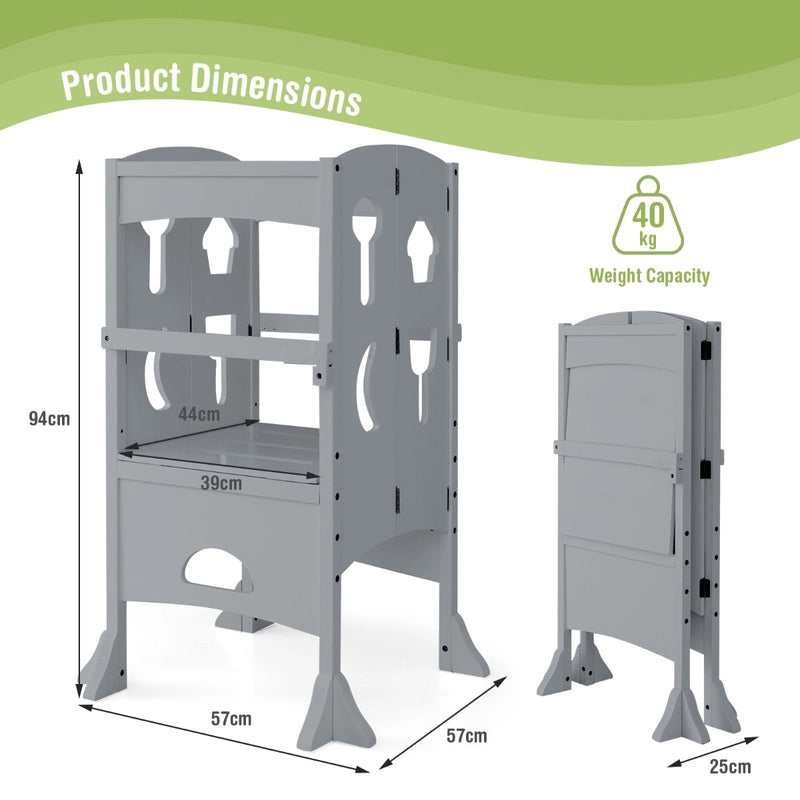 Folding Height Adjustable Kids Step Stool with Safety Latches-Grey
