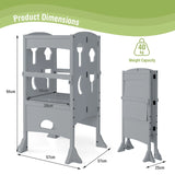 Folding Height Adjustable Kids Step Stool with Safety Latches-Grey