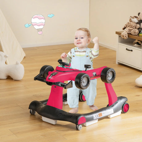 4-in-1 Baby Push Walker with Adjustable Height and Speed-Pink