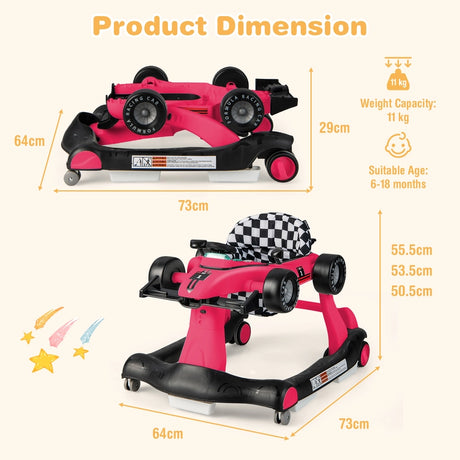 4-in-1 Baby Push Walker with Adjustable Height and Speed-Pink