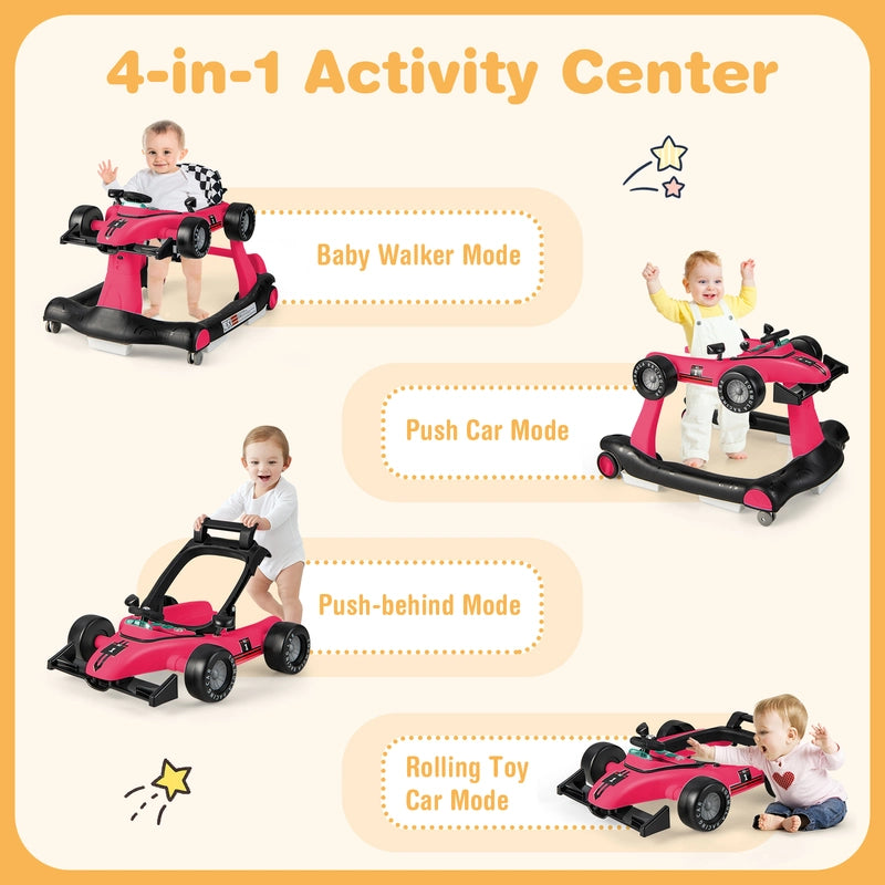 4-in-1 Baby Push Walker with Adjustable Height and Speed-Pink