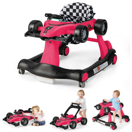 4-in-1 Baby Push Walker with Adjustable Height and Speed-Pink
