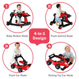 4-in-1 Baby Push Walker with Adjustable Height and Speed-Red