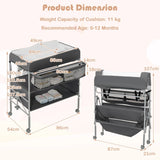 Folding Nursery Changing Table with Lockable Wheels and Storage Basket-Grey