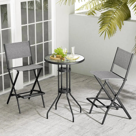 Folding Outdoor Bar Chair Set of 4 with Metal Frame and Footrest-Grey
