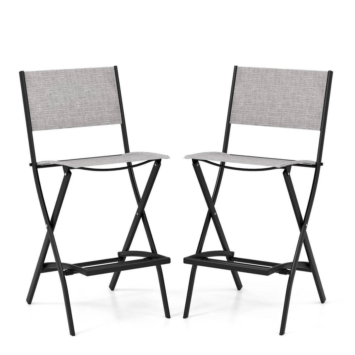 Folding Outdoor Bar Chair Set of 4 with Metal Frame and Footrest-Grey