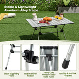 Folding Heavy-Duty Aluminum Camping Table with Carrying Bag-Silver