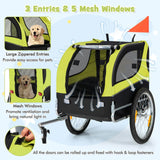 Folding Pet Bike Trailer with 3 Zippered Doors and 8 Reflectors-Green