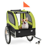 Folding Pet Bike Trailer with 3 Zippered Doors and 8 Reflectors-Green
