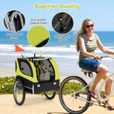 Folding Pet Bike Trailer with 3 Zippered Doors and 8 Reflectors-Green