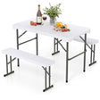 Foldable beer tent set including 2 beer benches &amp; 1 beer table 3-piece beer table set white