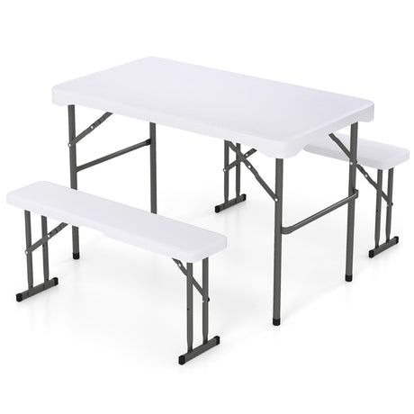 Foldable beer tent set including 2 beer benches &amp; 1 beer table 3-piece beer table set white