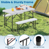 Foldable beer tent set including 2 beer benches &amp; 1 beer table 3-piece beer table set white