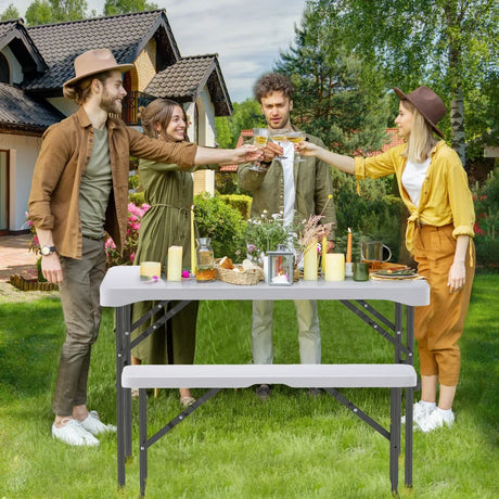 Foldable beer tent set including 2 beer benches &amp; 1 beer table 3-piece beer table set white