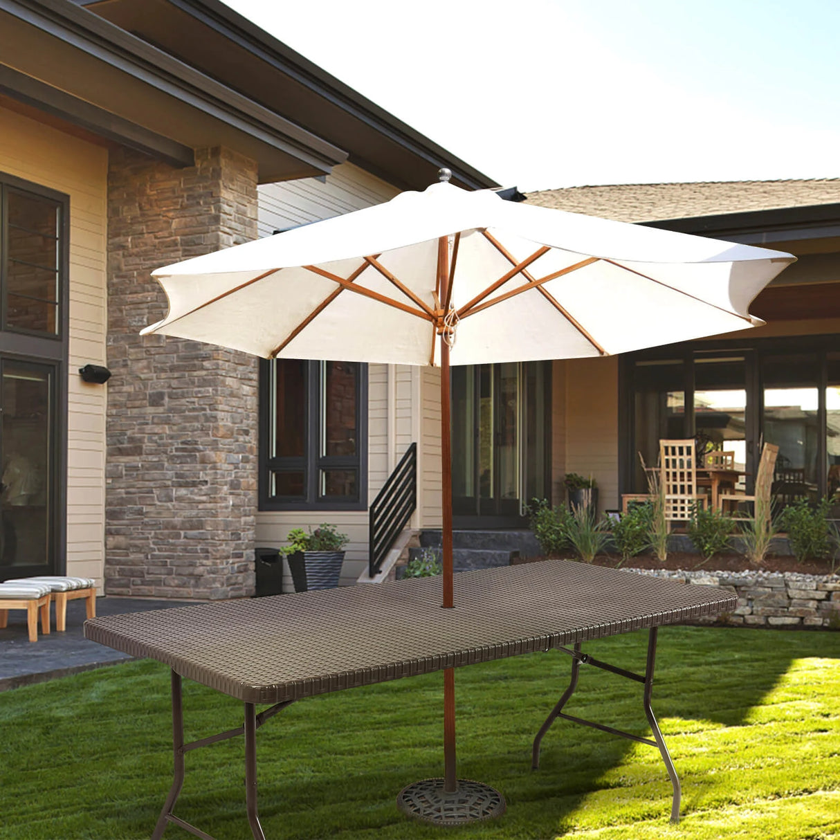 6 Feet Portable Folding Rattan Table