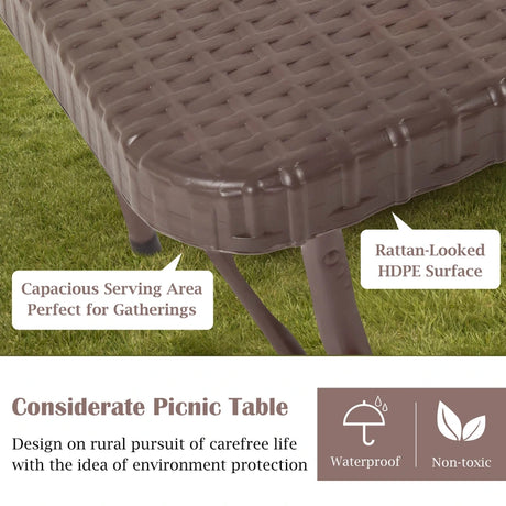 6 Feet Portable Folding Rattan Table