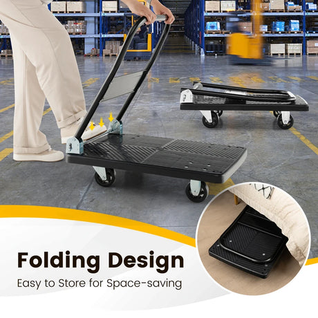 Folding Push Cart Dolly with Swivel Wheels and Non-Slip Loading Area-28 x 19 inches