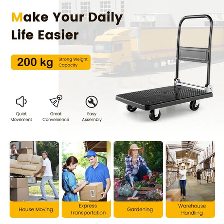 Folding Push Cart Dolly with Swivel Wheels and Non-Slip Loading Area-28 x 19 inches