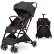 Folding Pushchair with Adjustable Backrest and Footrest-Black