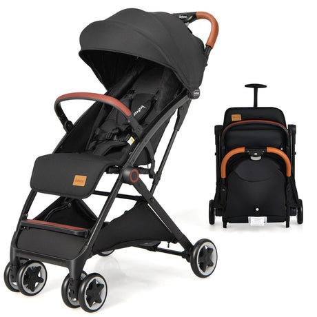 Folding Pushchair with Adjustable Backrest and Footrest-Black