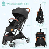 Folding Pushchair with Adjustable Backrest and Footrest-Black
