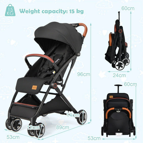 Folding Pushchair with Adjustable Backrest and Footrest-Black