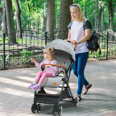 Folding Pushchair with Adjustable Backrest and Footrest-Grey