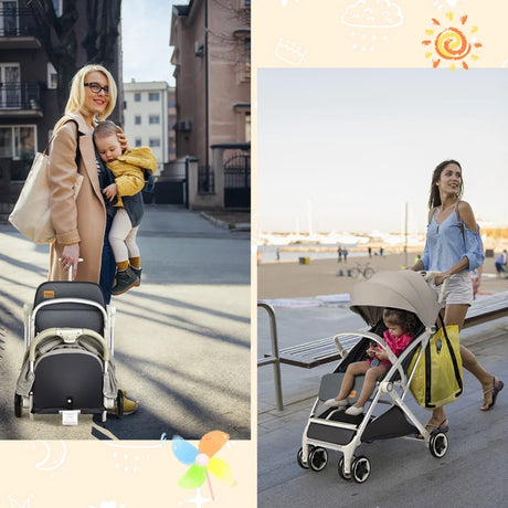 Folding Pushchair with Adjustable Backrest and Footrest-Light Grey