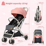 Folding Pushchair with Adjustable Backrest and Footrest-Pink