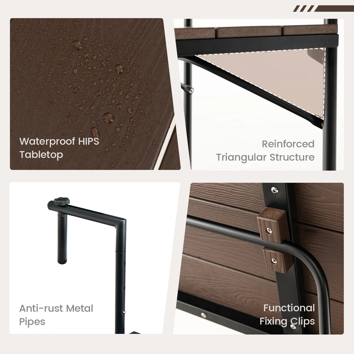 Folding Hanging Table with 3-Level Adjustable Height for Patio Balcony-Coffee