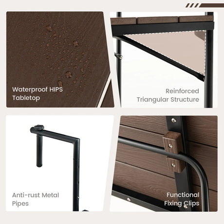 Folding Hanging Table with 3-Level Adjustable Height for Patio Balcony-Coffee