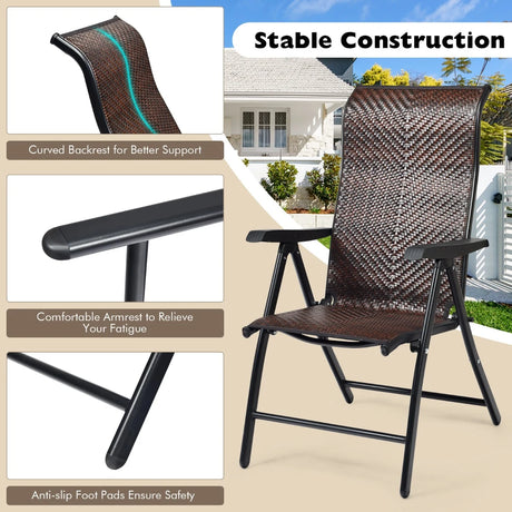 Patio Rattan Folding Chair with Armrest