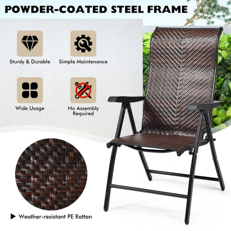 Patio Rattan Folding Chair with Armrest