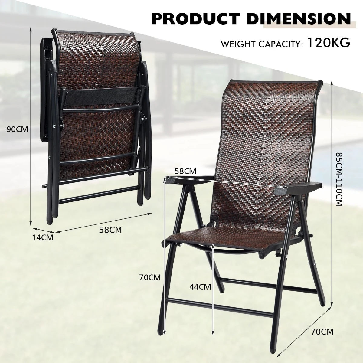 Patio Rattan Folding Chair with Armrest