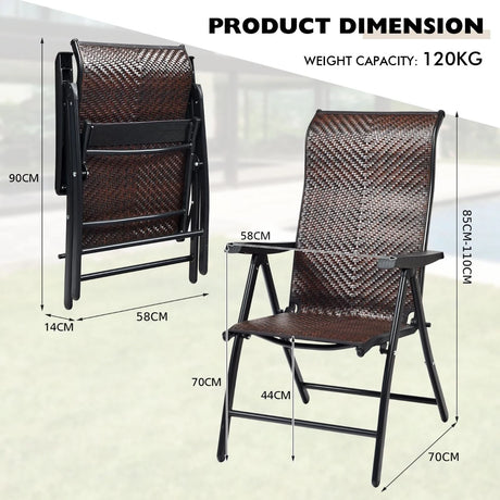 Patio Rattan Folding Chair with Armrest
