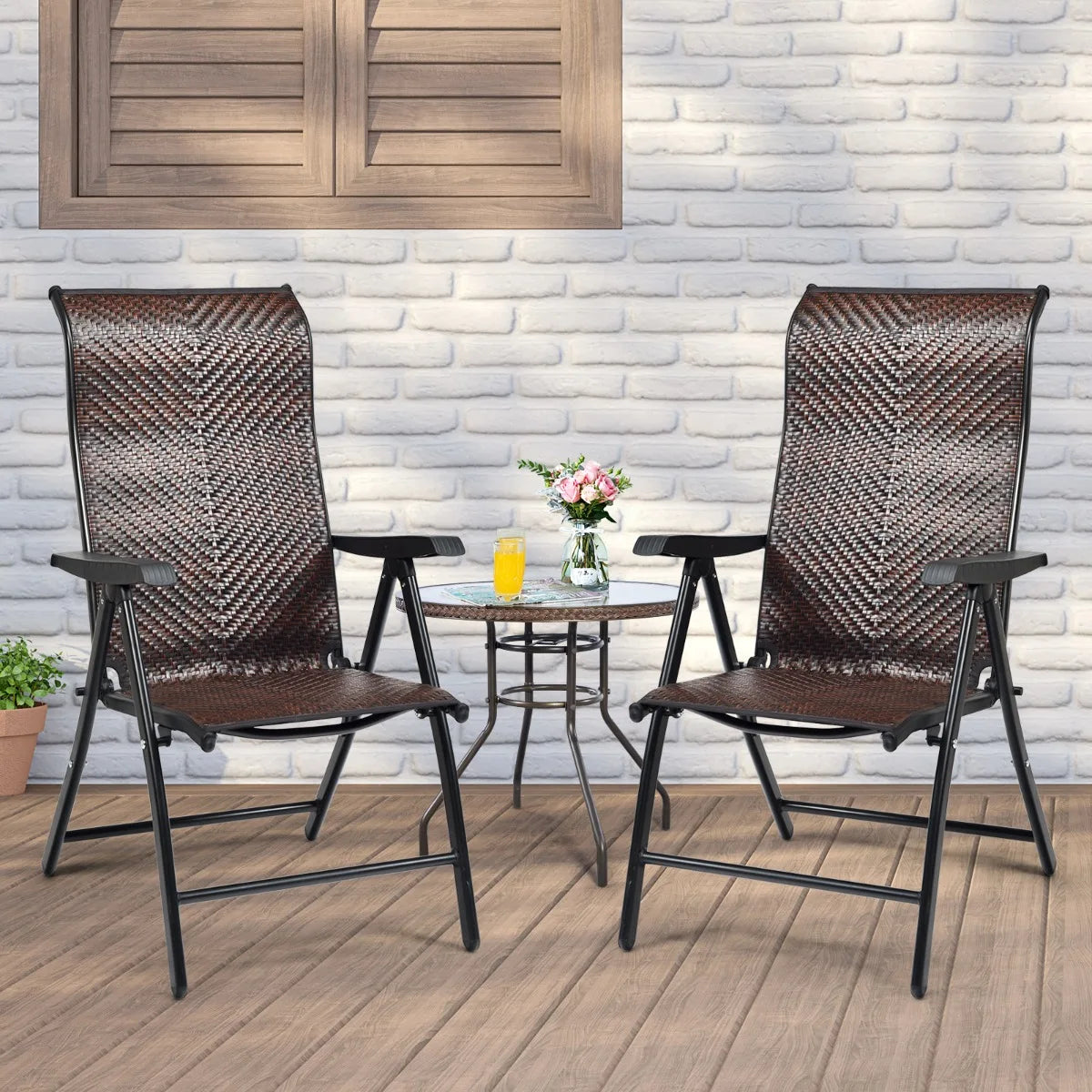 Patio Rattan Folding Chair with Armrest