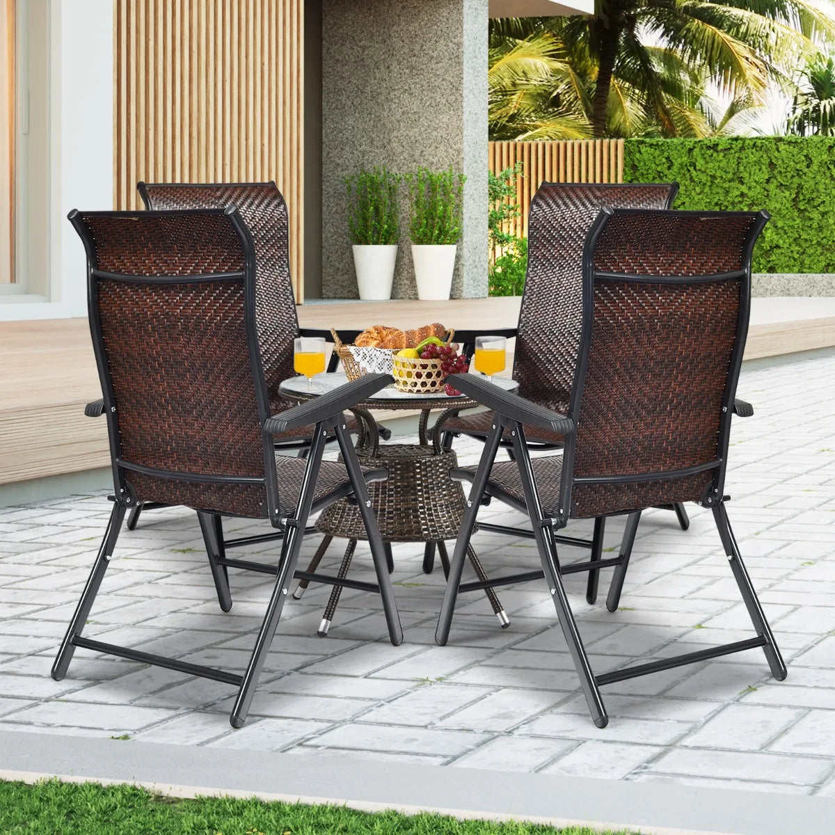 Patio Rattan Folding Chair with Armrest