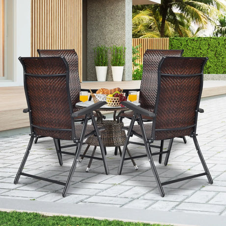 Patio Rattan Folding Chair with Armrest