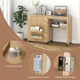 Folding Sewing Table with Storage Shelf and 5 Lockable Wheels-Natural