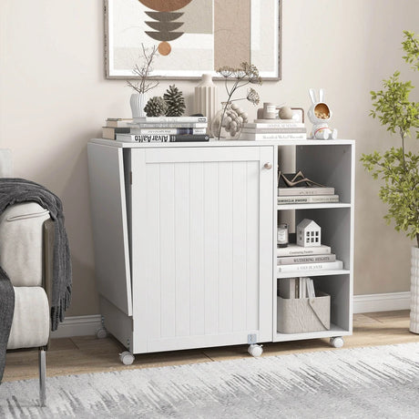 Multifunctional Sewing Machine Craft Station with Storage Shelves-White