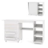 Multifunctional Sewing Machine Craft Station with Storage Shelves-White